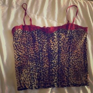 Leopard print Bebe bustier red lace accent
